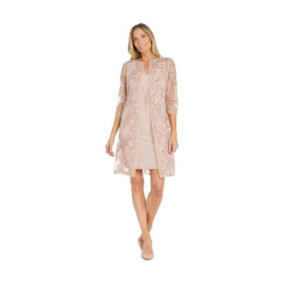 R & M Richards Pink Lace Dress with Sheer Jacket - Picture 1 of 5